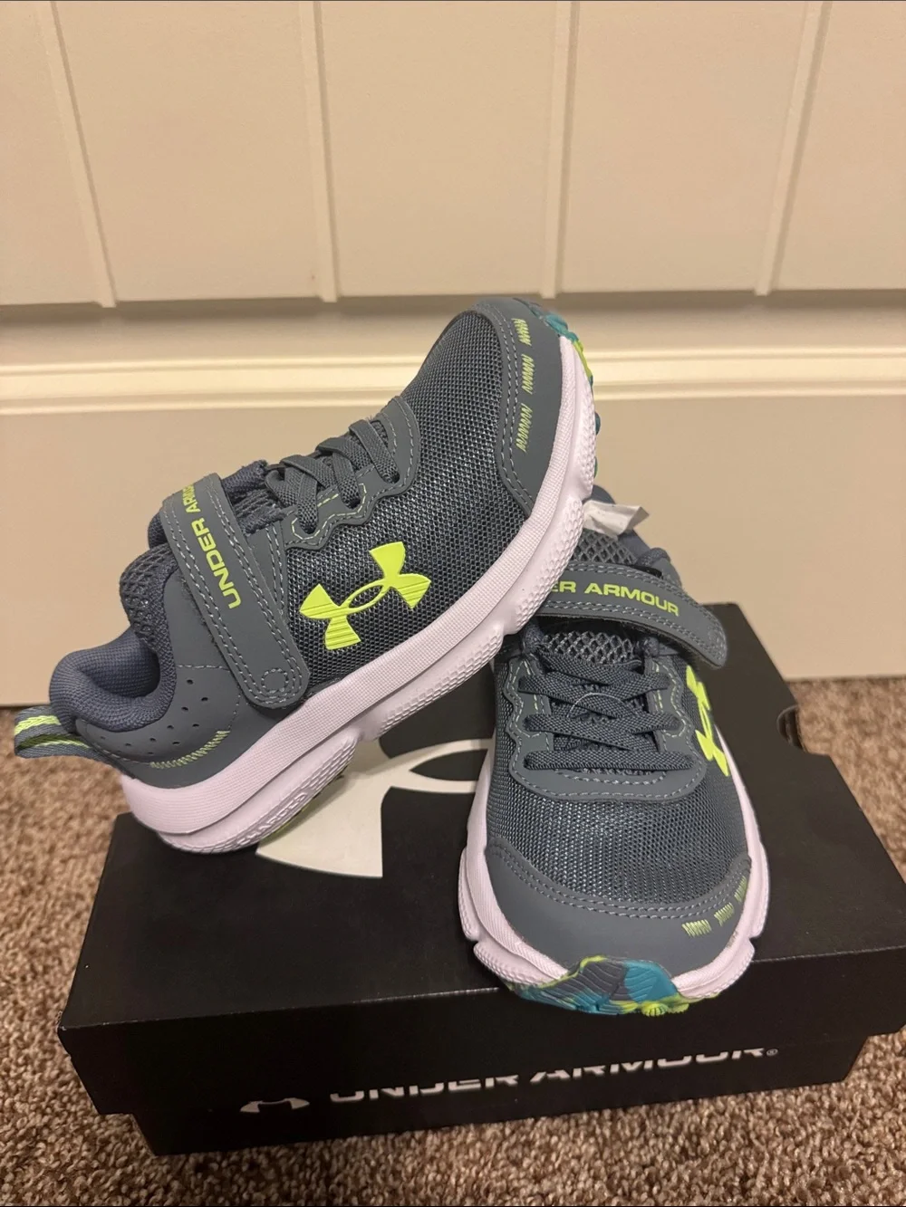 Under Armour Kids Gray Sneakers with Neon Yellow Accents